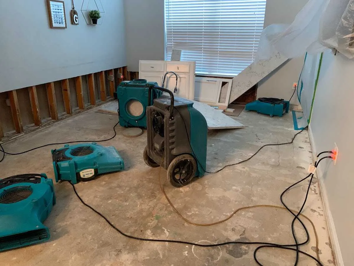 Dehumidifier in flood-cut room for Water Damage Restoration in Hudson Falls